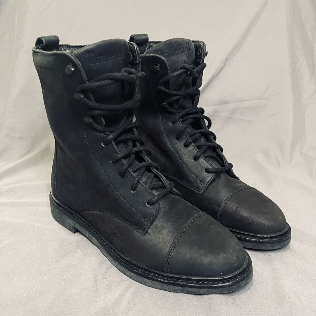 Timberland Black Leather Combat Style Boots Size 6m
